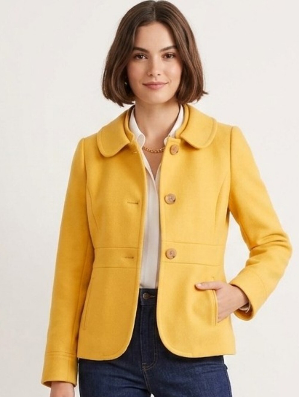 Vintage 2008 J. Crew pure wool yellow hip length peacoat 2